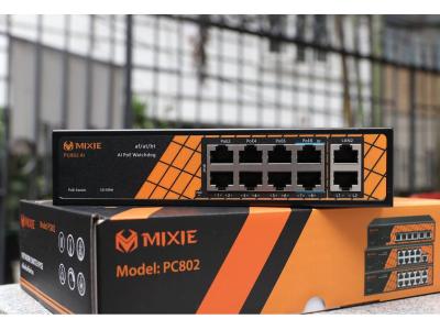 Switch Poe Camera MIXE PC402-Mini gồm 4 cổng POE RJ45 10/100M và 2 cổng UPlink tốc độ 10/100m